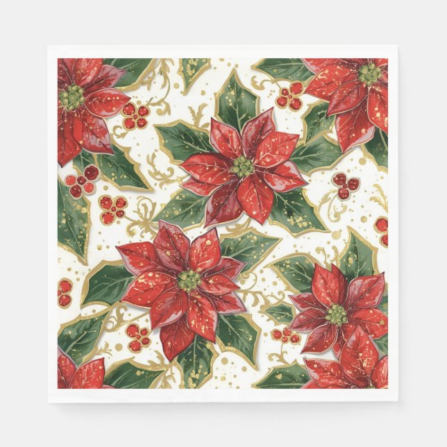 Red Poinsettia Christmas Flowers  Napkins (Front)