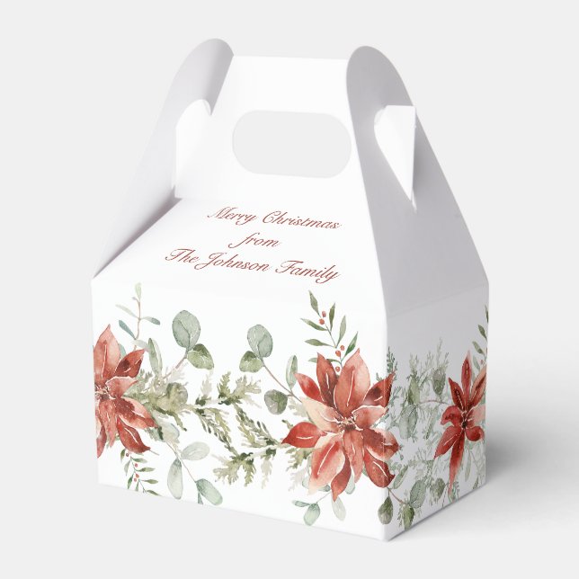 Red Poinsettia Christmas Greenery  Favor Boxes (Front Side)