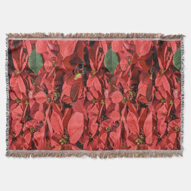 Red Poinsettia Christmas Holiday Blanket Throw (Front)