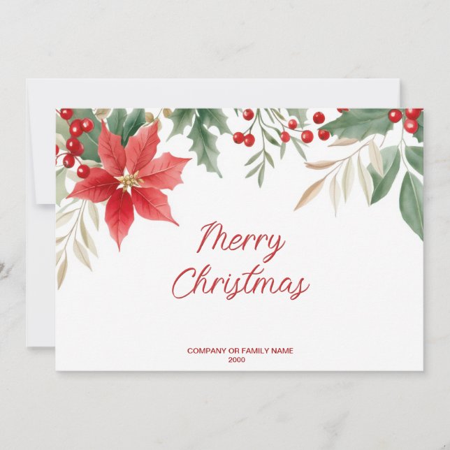 Red Poinsettia Christmas Holiday Card (Front)