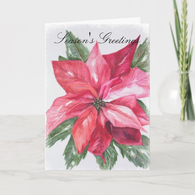 Red Poinsettia Christmas Holiday Card (Front)