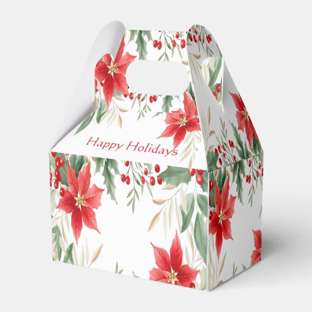Red Poinsettia Christmas Holiday Gift Box (Front Side)