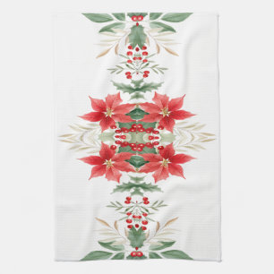 Red Poinsettia Christmas Holiday Kitchen Towel