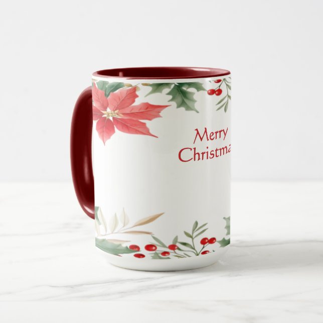 Red Poinsettia Christmas Holiday Mug (Front Left)
