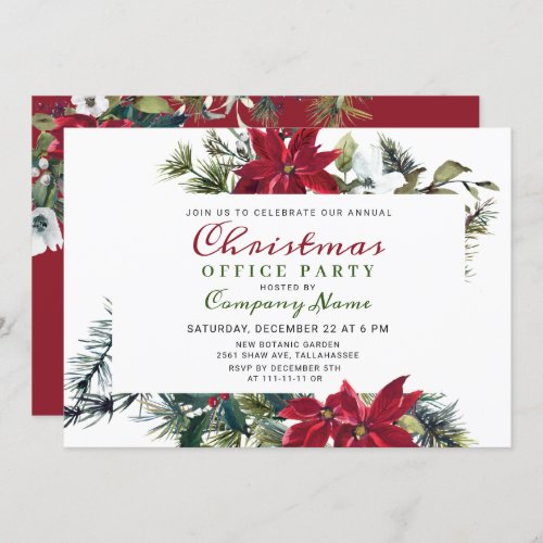 Red Poinsettia Christmas HOLIDAY OFFICE PARTY Invitation