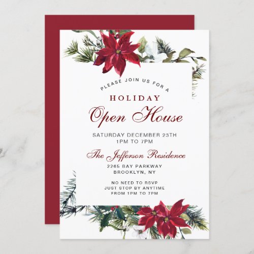 Red Poinsettia Christmas Holiday Open House Invitation