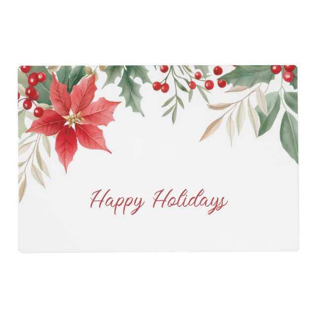 Red Poinsettia Christmas Holiday Paper Placemat (Back)