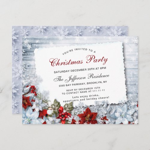 Red Poinsettia Christmas Holiday Party Invitation Postcard