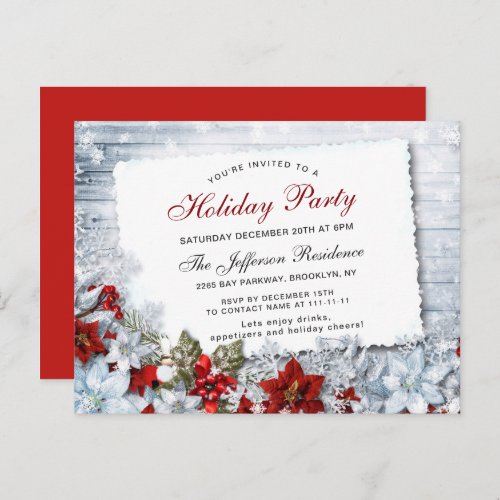 Red Poinsettia Christmas Holiday Party Invitation Postcard