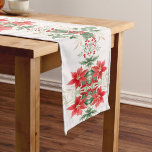 Red Poinsettia Christmas Holiday Table Runner