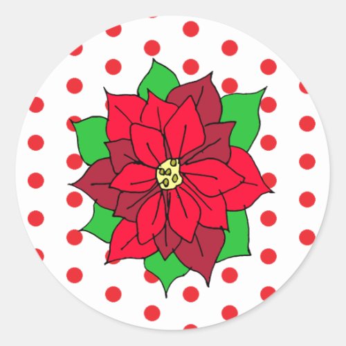 Red Poinsettia Christmas Holidays Classic Round Sticker