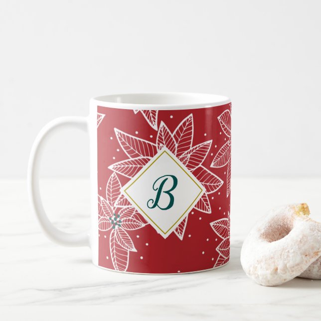 Red Poinsettia Christmas Initial Mug (With Donut)