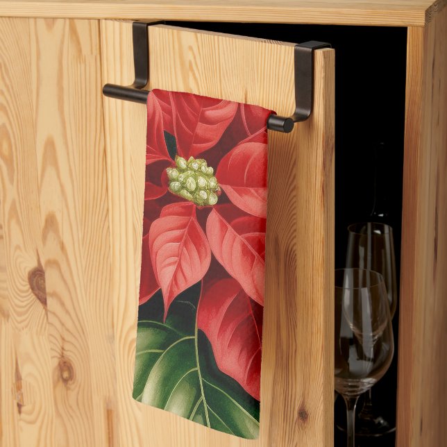 Red Poinsettia Christmas Kitchen Towel (Thirds Fold)