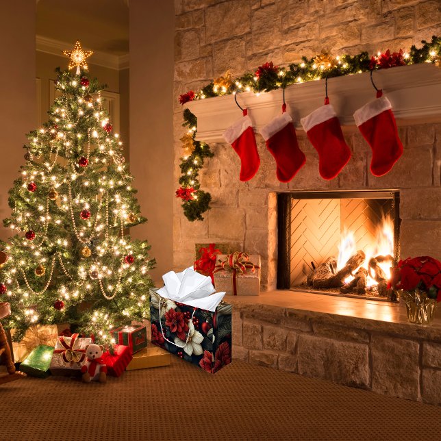 Red Poinsettia Christmas Large Gift Bag (Make your gifts unforgettable with our Red Poinsettia Christmas Gift Bag!)