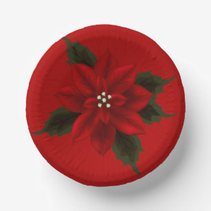 Red Poinsettia Christmas  Paper Bowls