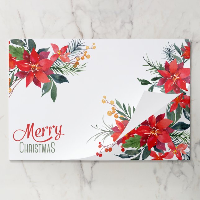Red Poinsettia Christmas Paper Placemats (Folded)