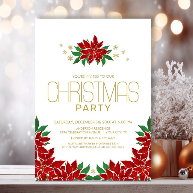 Red Poinsettia Christmas Party  Invitation (Creator Uploaded)