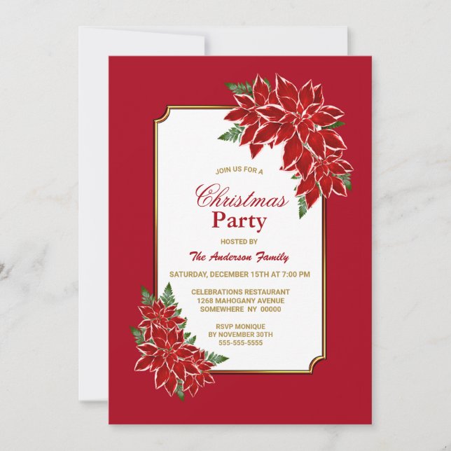 Red Poinsettia Christmas Party Invitation (Front)