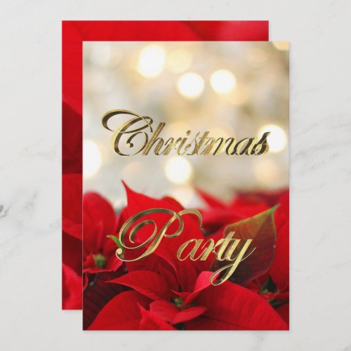 Red Poinsettia Christmas Party Invitation Elegant