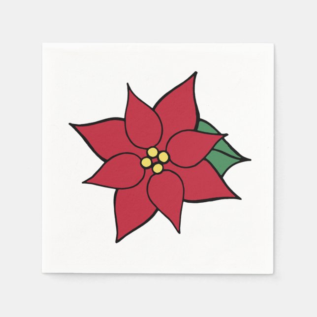 Red Poinsettia Christmas Party Napkins (Front)