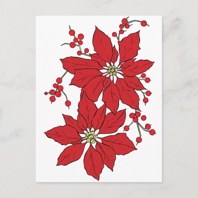Red Poinsettia Christmas Pattern Holiday Postcard (Front)