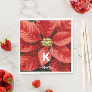 Red Poinsettia Christmas Personalized Monogram Napkins