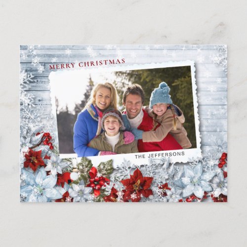 Red Poinsettia Christmas  PHOTO Holiday Postcard