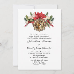 Red Poinsettia Christmas Religious Elegant Wedding Invitation