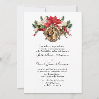 Red Poinsettia Christmas Religious Elegant Wedding Invitation