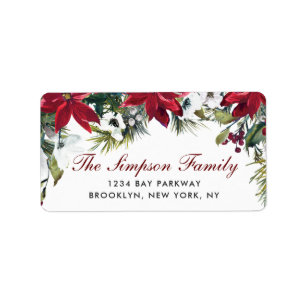 Red Poinsettia Christmas Return Address Label