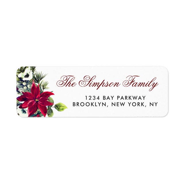 Red Poinsettia Christmas Return Address Label (Front)