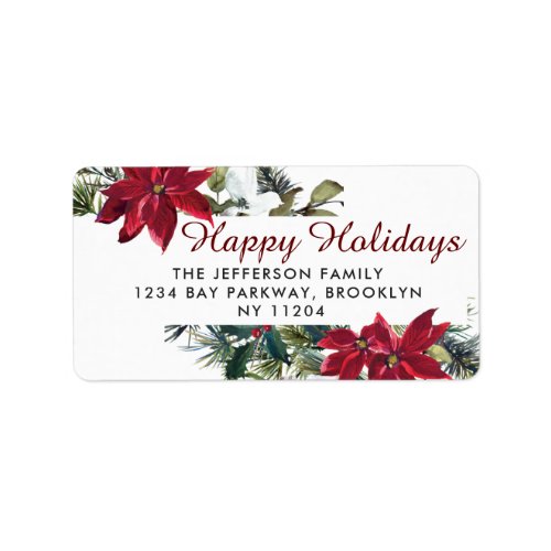 Red Poinsettia Christmas Return Address Label