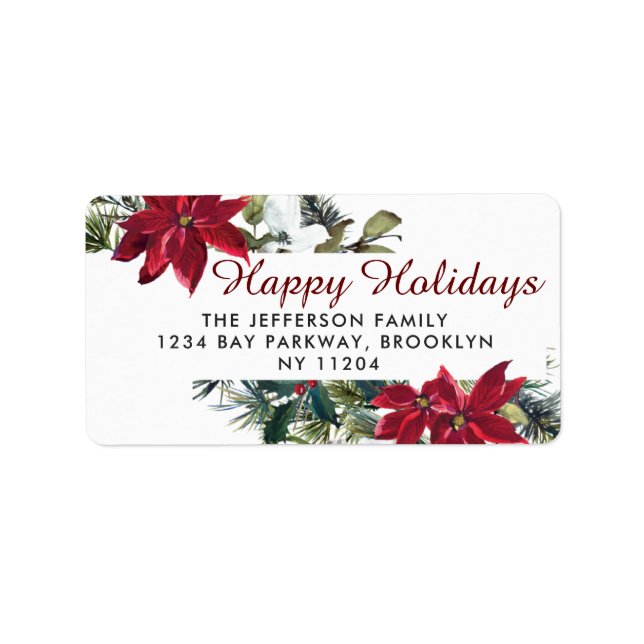 Red Poinsettia Christmas Return Address Label (Front)