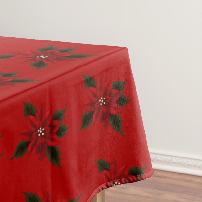 Red Poinsettia Christmas Tablecloth (In Situ)