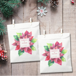 Red Poinsettia Christmas Wedding  Favor Bag