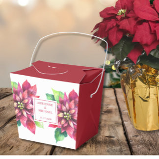 Red Poinsettia Christmas Wedding Favor Boxes