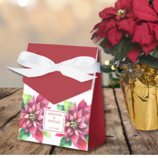 Red Poinsettia Christmas Wedding Favor Boxes