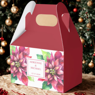 Red Poinsettia Christmas Wedding Favor Boxes