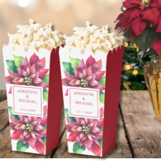 Red Poinsettia Christmas Wedding Favor Boxes