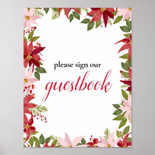 Red Poinsettia Christmas Wedding Guestbook Sign