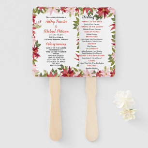 Red Poinsettia Christmas Wedding Holiday Program Hand Fan