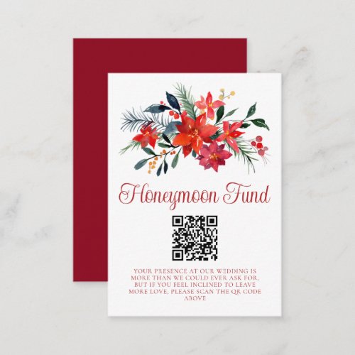 Red Poinsettia Christmas Wedding Honeymoon Fund Enclosure Card