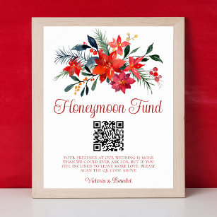 Red Poinsettia Christmas Wedding Honeymoon Fund Poster
