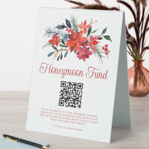 Red Poinsettia Christmas Wedding Honeymoon Fund Table Tent