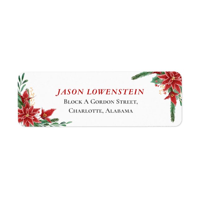 Red Poinsettia Christmas | Wedding Label (Front)