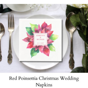Red Poinsettia Christmas Wedding Napkins