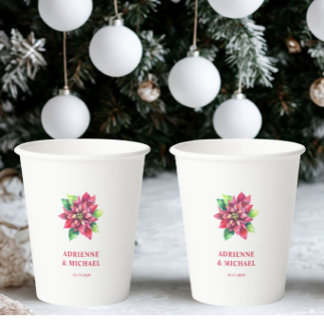Red Poinsettia Christmas Wedding Paper Cups