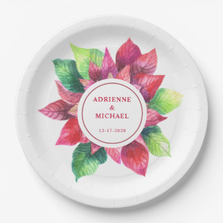 Red Poinsettia Christmas Wedding Paper Plates