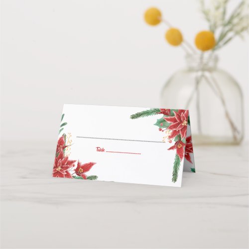 Red Poinsettia Christmas  Wedding Place Card