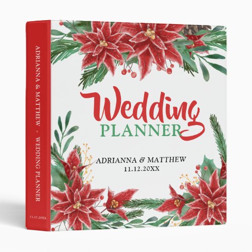 Red Poinsettia Christmas Wedding Planner 3 Ring Binder